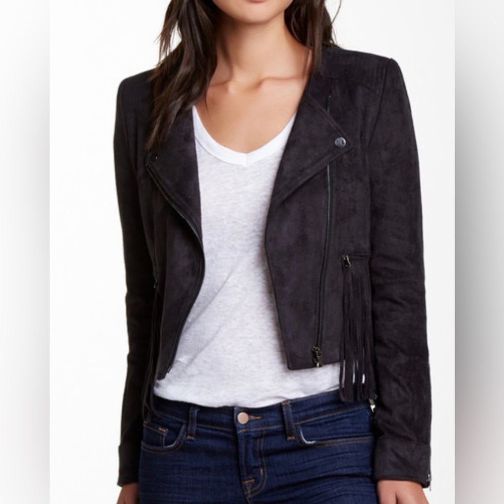 Faux Suede Fringed Jacket BLACK